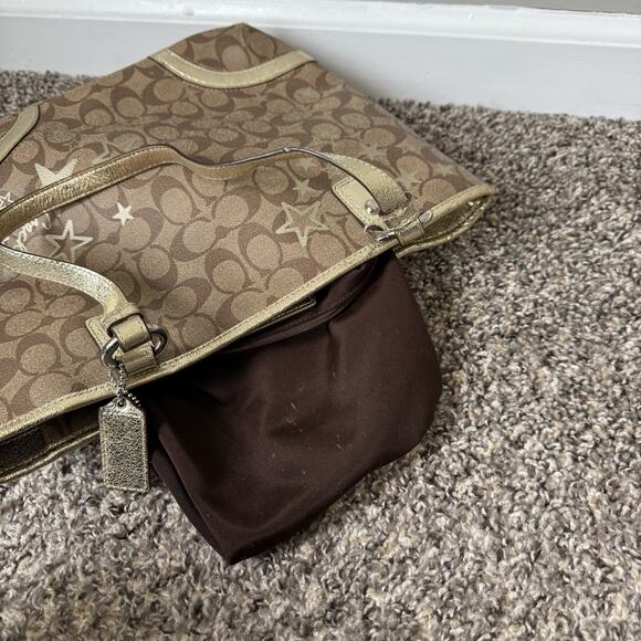 Coach Heritage Star Print Brown Gold Double Handle Shoulder Bag F18853 - Picture 11 of 12